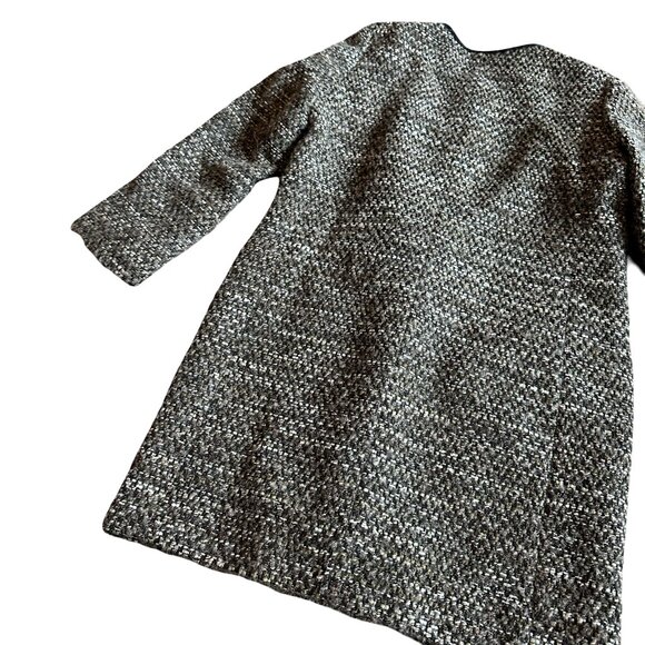 Gerard Darel Long-Length Tweed Coat Jacket Black Suede Trim Size 40 8 Women's - Picture 10 of 11